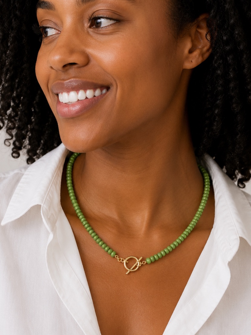 New! Coastal Colorful Preppy Green Beaded Dopamine Necklace Nwot
